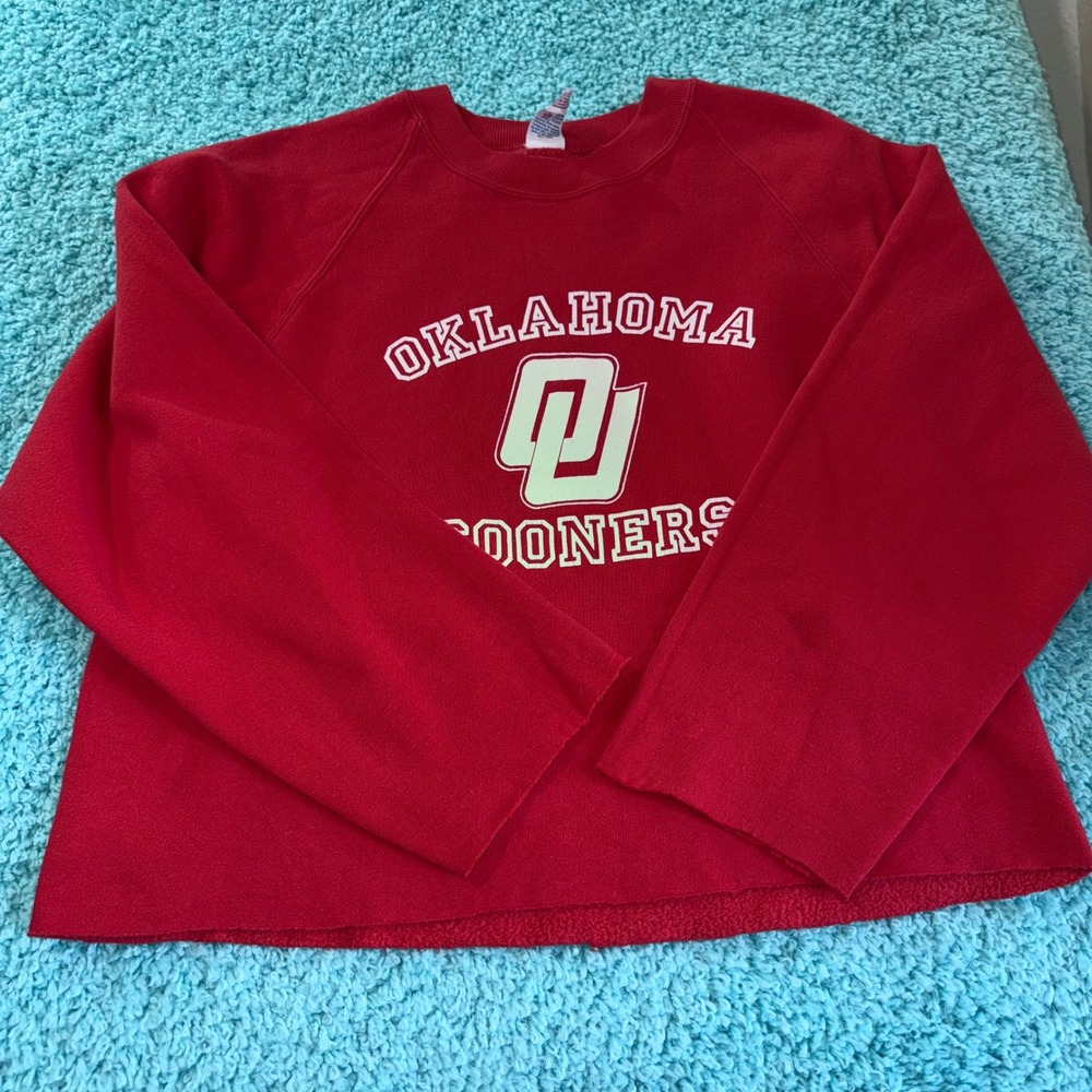 Vintage Oklahoma Sooners Sweatshirt Crewneck Red College NCAA Cropped‎